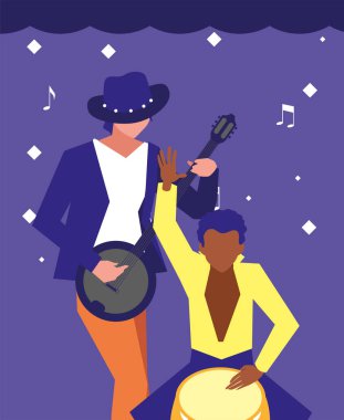 iki erkek müzisyenler müzik aletleri