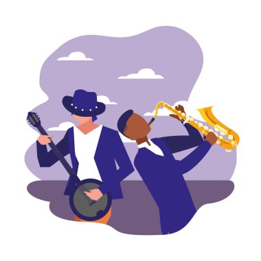 iki erkek müzisyenler müzik aletleri