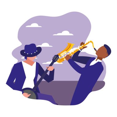 iki erkek müzisyenler müzik aletleri