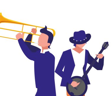 iki erkek müzisyenler müzik aletleri