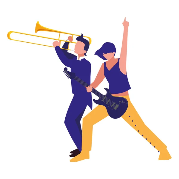 Deux musiciens masculins instruments de musique — Image vectorielle