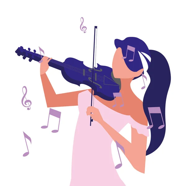 Musician woman violin playing musical — Stock Vector