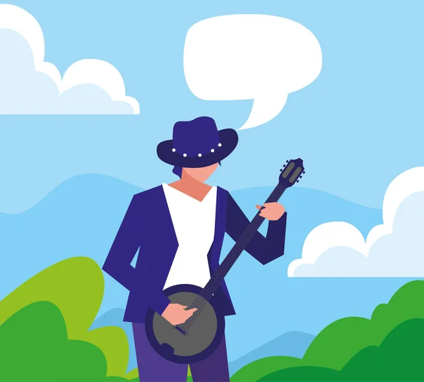 Musicista uomo banjo suonare strumento — Vettoriale Stock