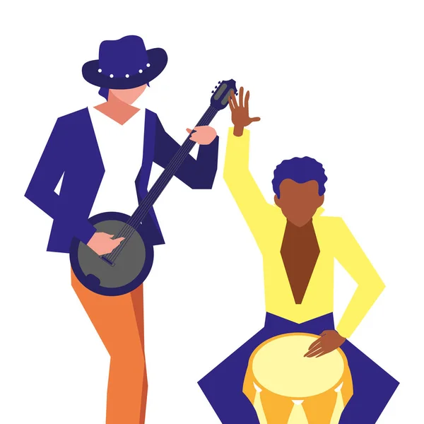 Two male musicians musical instruments — Stock Vector