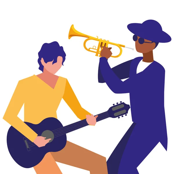 Dois músicos do sexo masculino instrumentos musicais —  Vetores de Stock