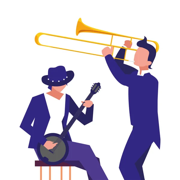 Two male musicians musical instruments — Stock Vector