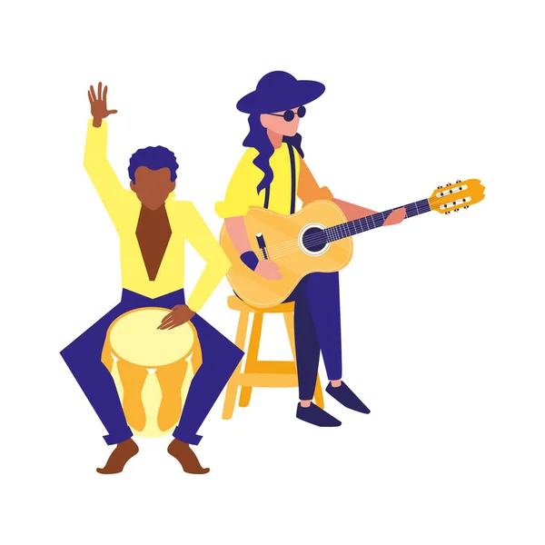 Two male musicians musical instruments — Stock Vector