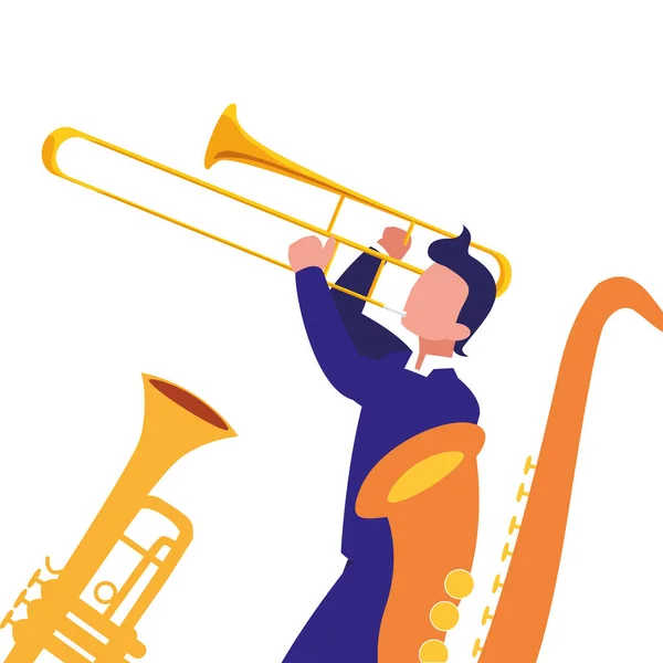 Musician man playing instruments music — Stock Vector