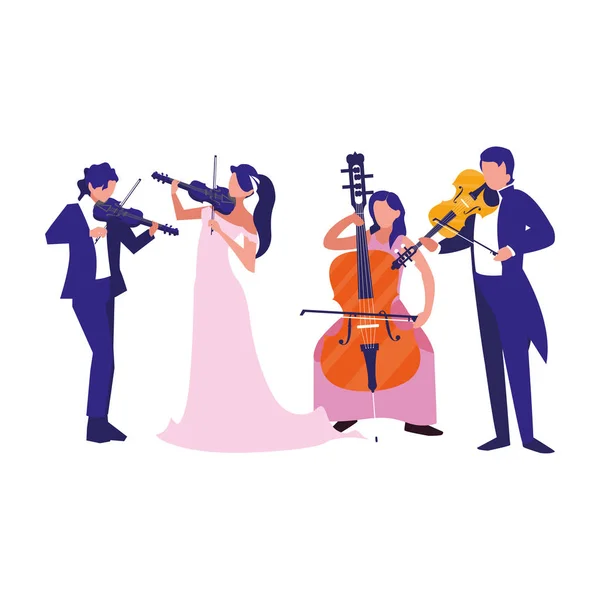 Musicians people playing instrument orchestra — Stock Vector