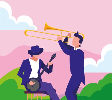 iki erkek müzisyenler müzik aletleri