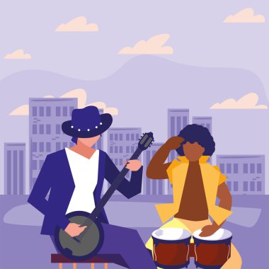 iki erkek müzisyenler müzik aletleri