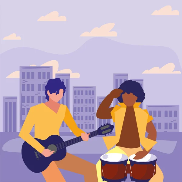Deux musiciens masculins instruments de musique — Image vectorielle