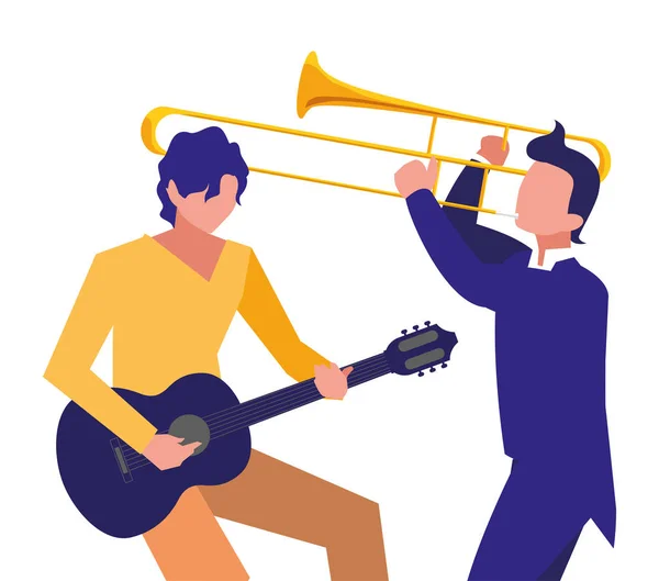 Dois músicos do sexo masculino instrumentos musicais — Vetor de Stock