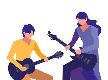iki erkek müzisyenler müzik aletleri