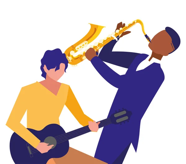 Iki erkek müzisyenler müzik aletleri — Stok Vektör