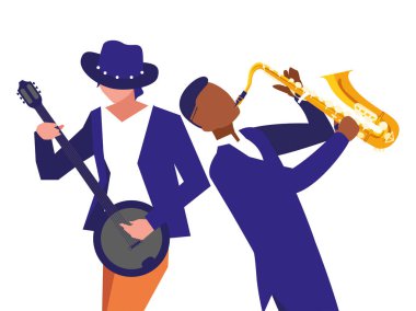 iki erkek müzisyenler müzik aletleri