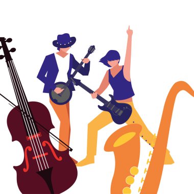 iki erkek müzisyenler müzik aletleri