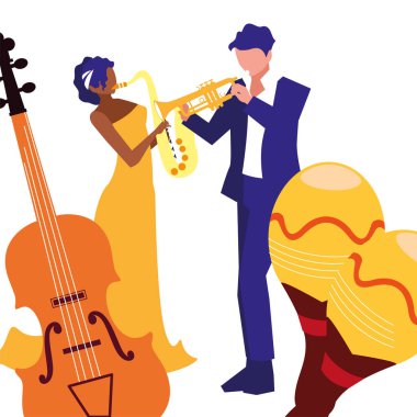 erkek ve kadın müzisyen enstrüman müzik çalıyor