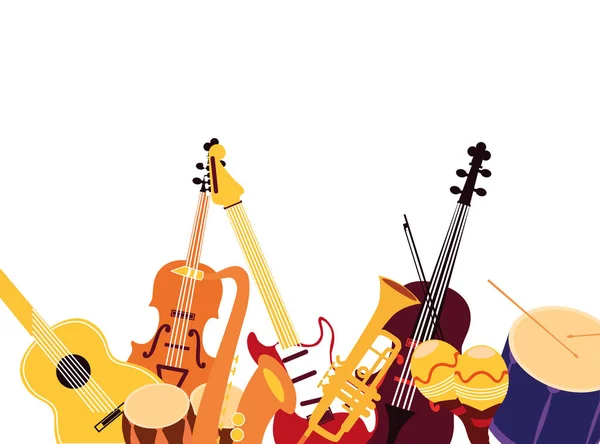 Orchesta strumenti musicali oggetti design — Vettoriale Stock
