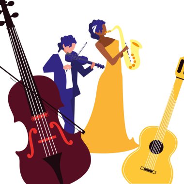 kadın ve erkek müzisyen enstrüman müzik çalma