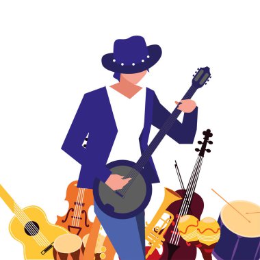 müzisyen adam enstrümanlar müzik çalıyor