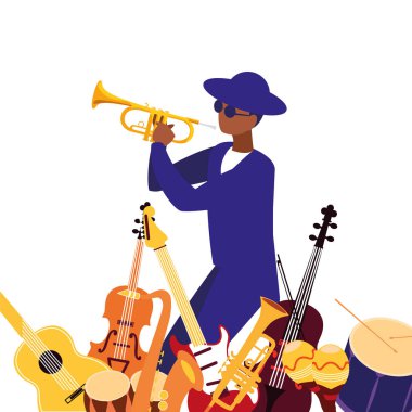 müzisyen adam enstrümanlar müzik çalıyor