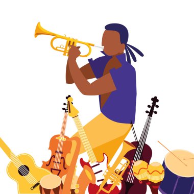 müzisyen adam enstrümanlar müzik çalıyor