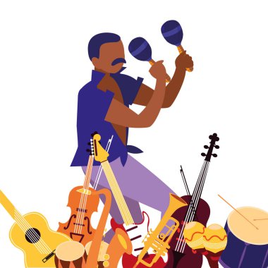 müzisyen adam enstrümanlar müzik çalıyor