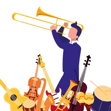 müzisyen adam enstrümanlar müzik çalıyor