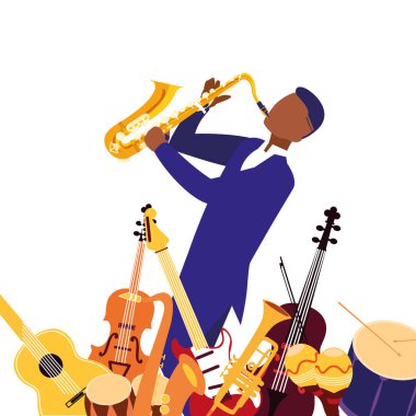 müzisyen adam enstrümanlar müzik çalıyor