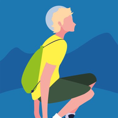 sırt çantası ile genç adam etkinlik açık yürüyüş