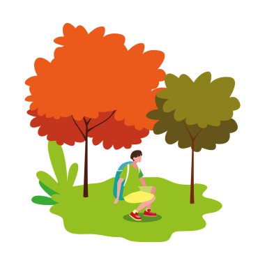 sırt çantası vektör görselleştirme ile genç adam