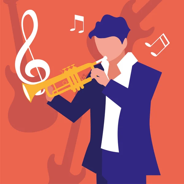 Músico homem trompete tocando instrumento — Vetor de Stock