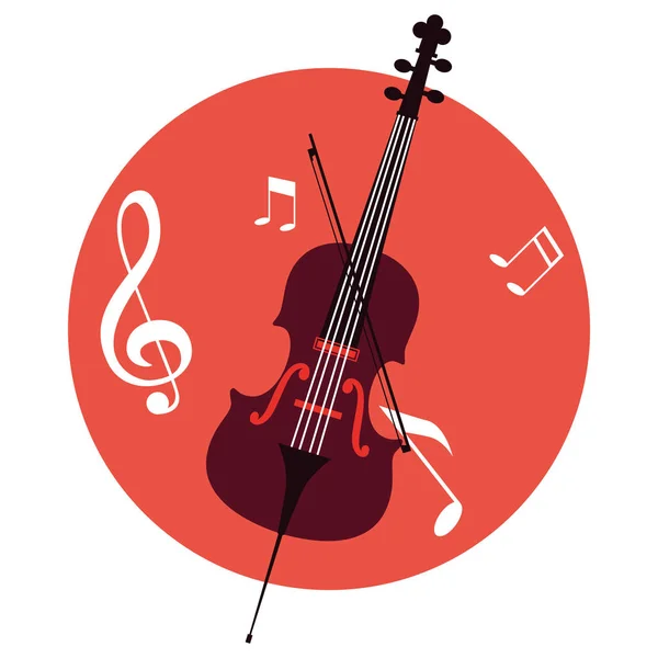 Musical cello on note background — Stock Vector