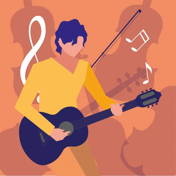 Musician man classic guitar playing — Stock Vector