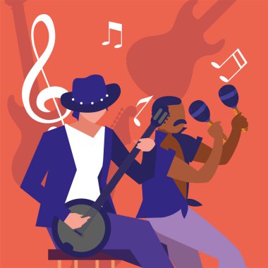 iki erkek müzisyenler müzik aletleri