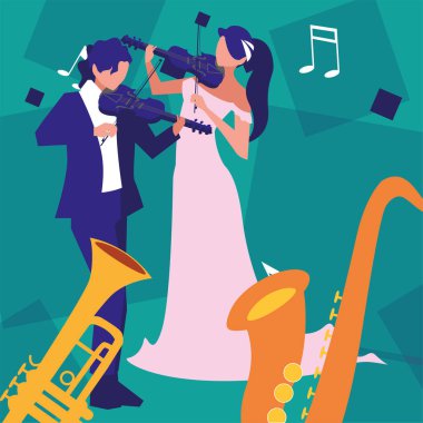 kadın ve erkek müzisyen enstrüman müzik çalma