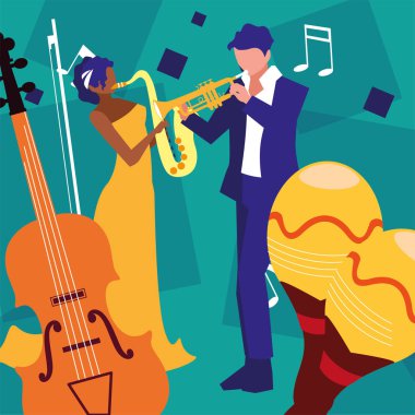 kadın ve erkek müzisyen enstrüman müzik çalma