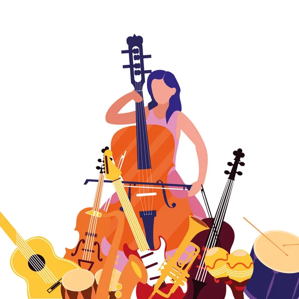 Músico mujer jugando violín vector ilustración — Archivo Imágenes Vectoriales