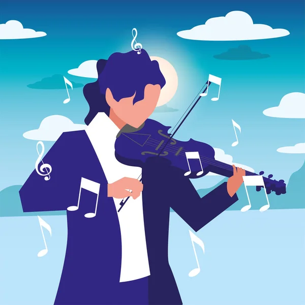 Musiker Mann Geige spielt Musik — Stockvektor