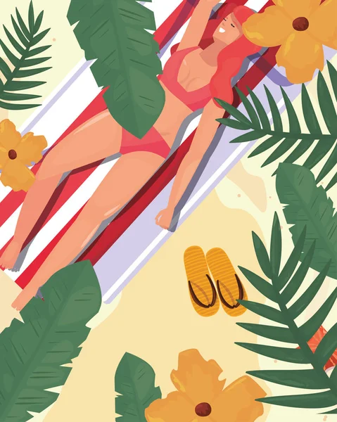 Mulher verão tempo férias design —  Vetores de Stock