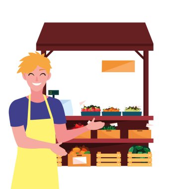 satıcı kadın çiftlik ürünleri standı