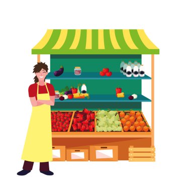 satıcı kadın çiftlik ürünleri standı