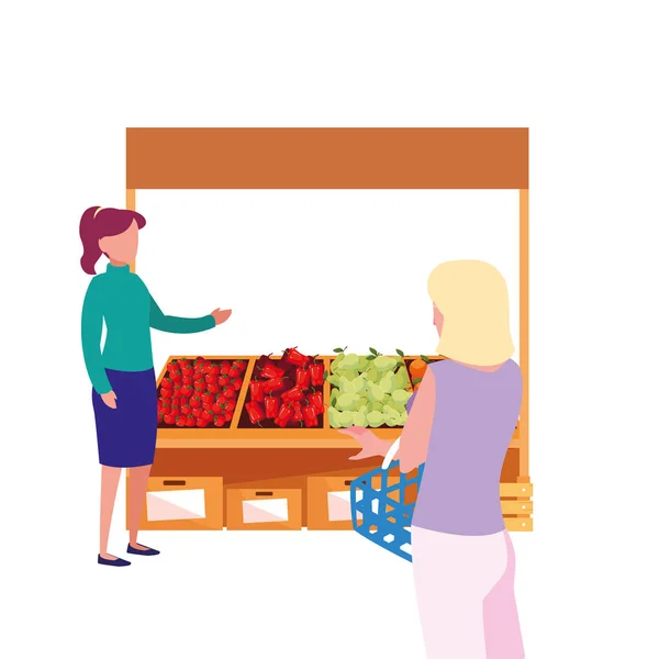 Gente cliente granja pie verduras y frutas — Vector de stock