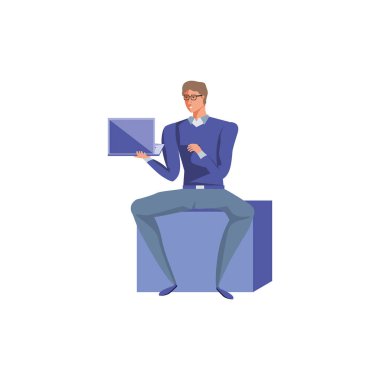 dizüstü bilgisayar cihazı ile oturan iş adamı