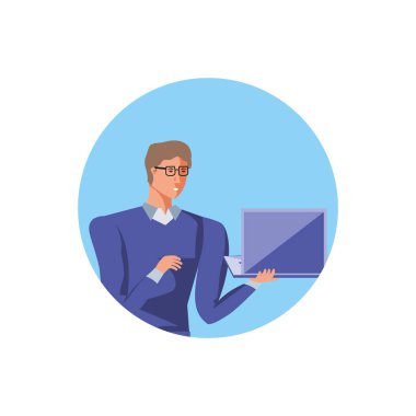 çerçeve dairesel dizüstü bilgisayar ile iş adamı