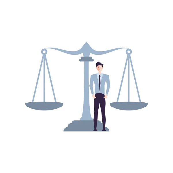 Rettferdighetsbalanse med forretningsmann elegant – stockvektor