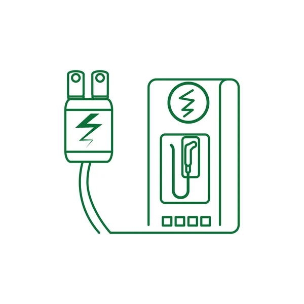 Prise d'énergie électrique avec station-service électrique — Image vectorielle