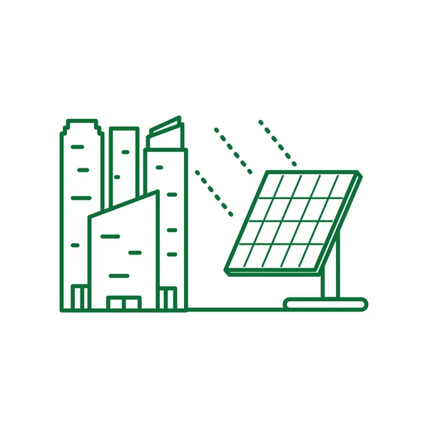 Energia do painel solar com fachada edifícios — Vetor de Stock