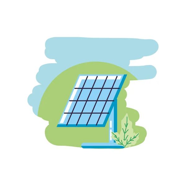 Energia do painel solar com folhas natureza — Vetor de Stock